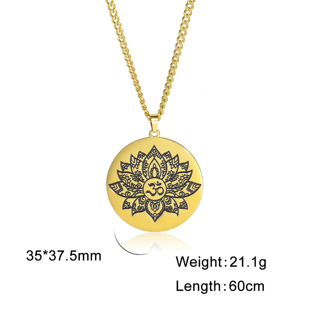 Yoga Lotus Om Aum Symbol Pendant Necklace Hindu Buddhist Stainless Steel Chain Meditation Spiritual Religious Jewellery The Clothing Company Sydney