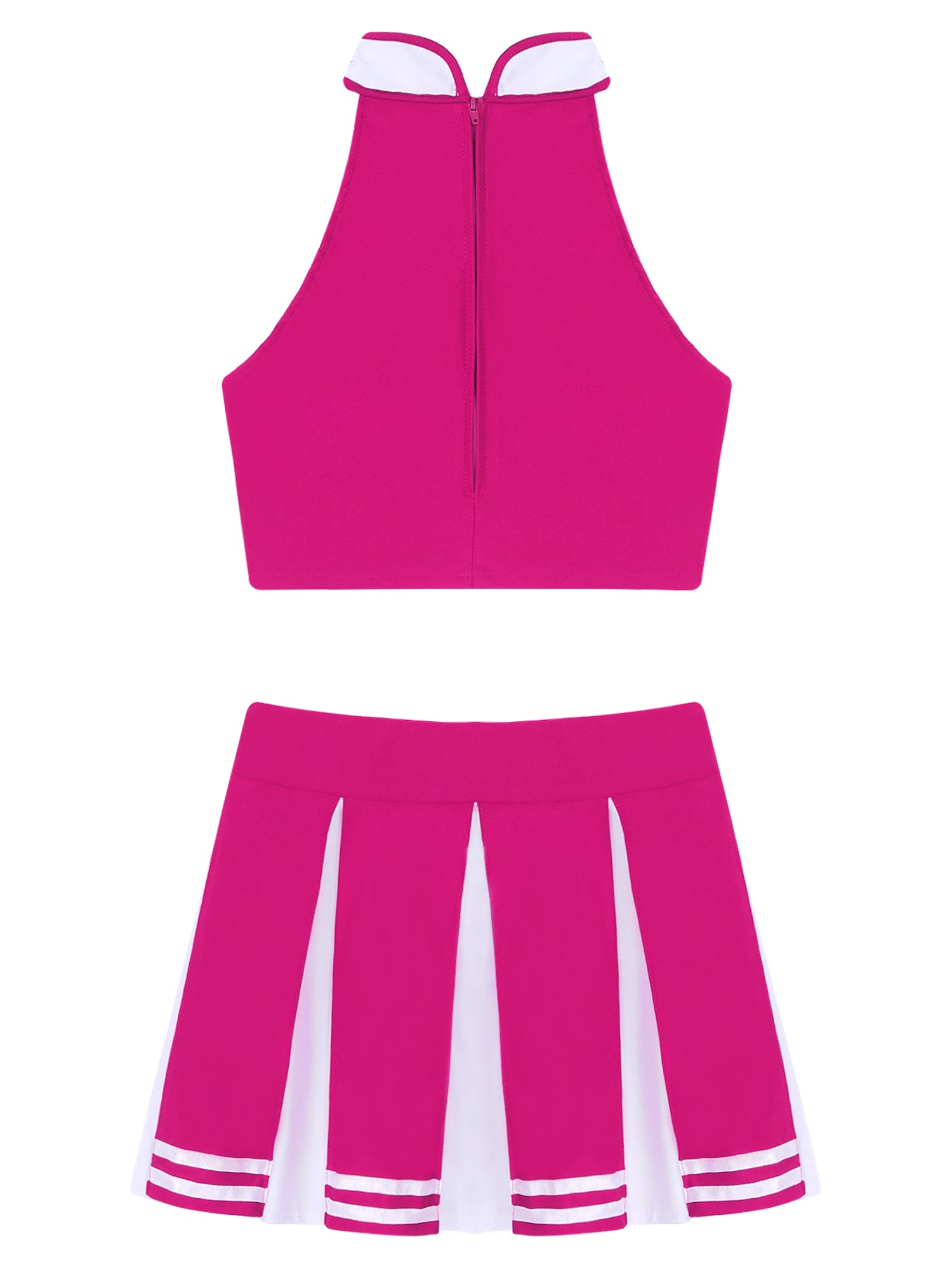 Women's Cheerleading Costume Uniform Carnival Cosplay Outfit Stand Collar Sleeveless Crop Top with Mini Pleated Skirt - The Clothing Company Sydney