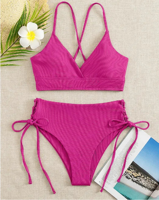 V-Neck Split Bikini Set for Women Swimsuit Lace Up Triangular Beach Swimwear Bathing Suit The Clothing Company Sydney