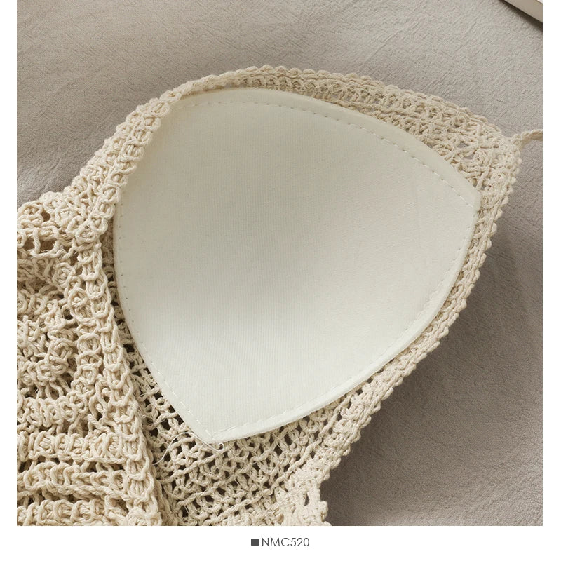 Crop Tops Retro Wild Hollow Perspective Tassel Spaghetti Strap Tank Top Women Built In Bra Back Lace Halter Neck Top - The Clothing Company Sydney