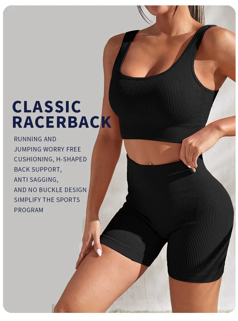 2 Piece Seamless Ribbed Yoga Sets Workout Sets Gym Suits Ribbed Crop Tank High Waist Shorts Outfits Fitness Running Matching Outfit The Clothing Company Sydney