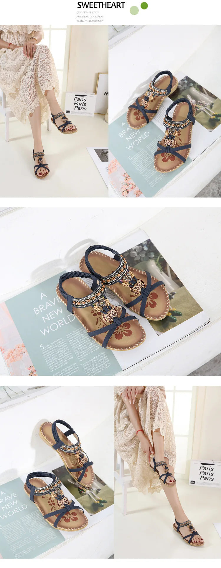 Women Fashion  Flat Flower Rhinestone Open Toe Outdoor Wear Beach Sandals - The Clothing Company Sydney