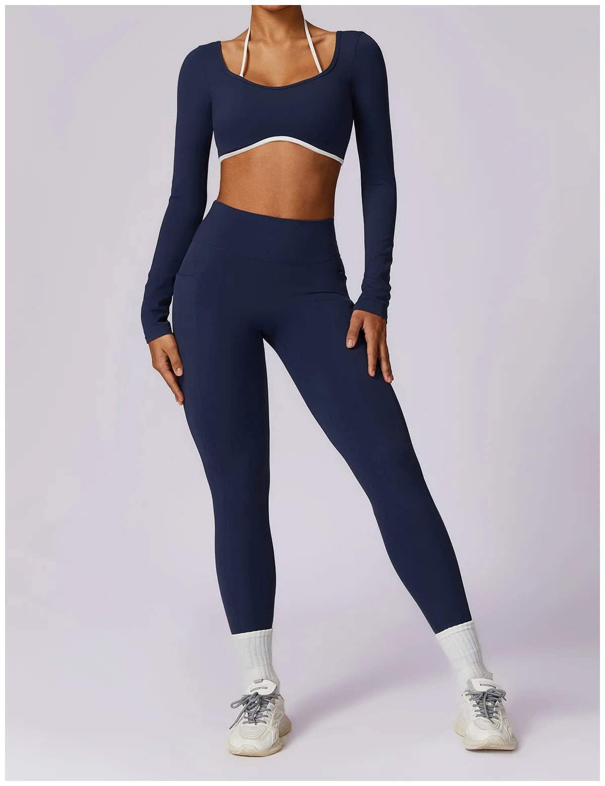 2 Piece Womens Tracksuit Yoga Set Workout Sportswear Gym Clothing Fitness Long Sleeve Crop Top High Waist Leggings Sports Suits - The Clothing Company Sydney