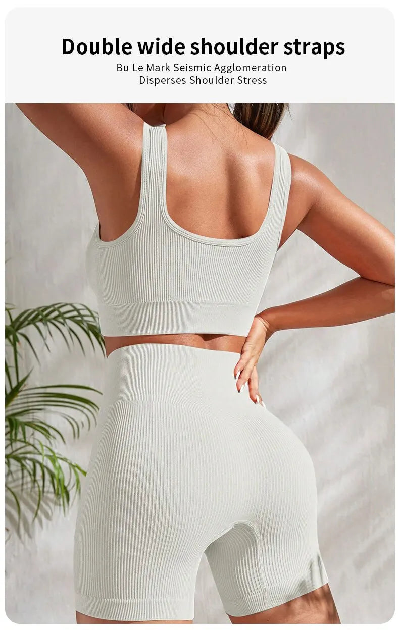 2 Piece Seamless Ribbed Yoga Sets Workout Sets Gym Suits Ribbed Crop Tank High Waist Shorts Outfits Fitness Running Matching Outfit The Clothing Company Sydney