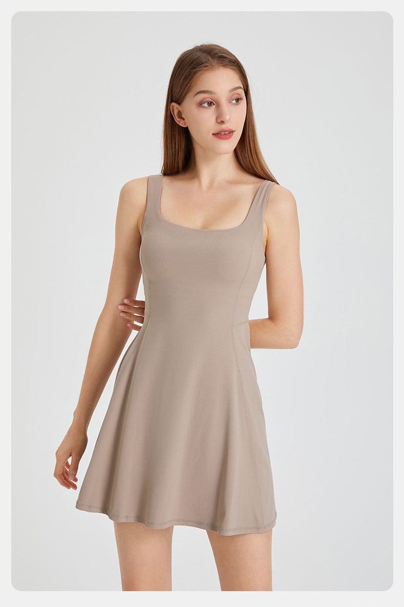 Women's Summer Tennis Netball Golf Dress Fashion Square Neck Pocket Sports Running Dress Breathable Workout Frock With Chest Pads The Clothing Company Sydney