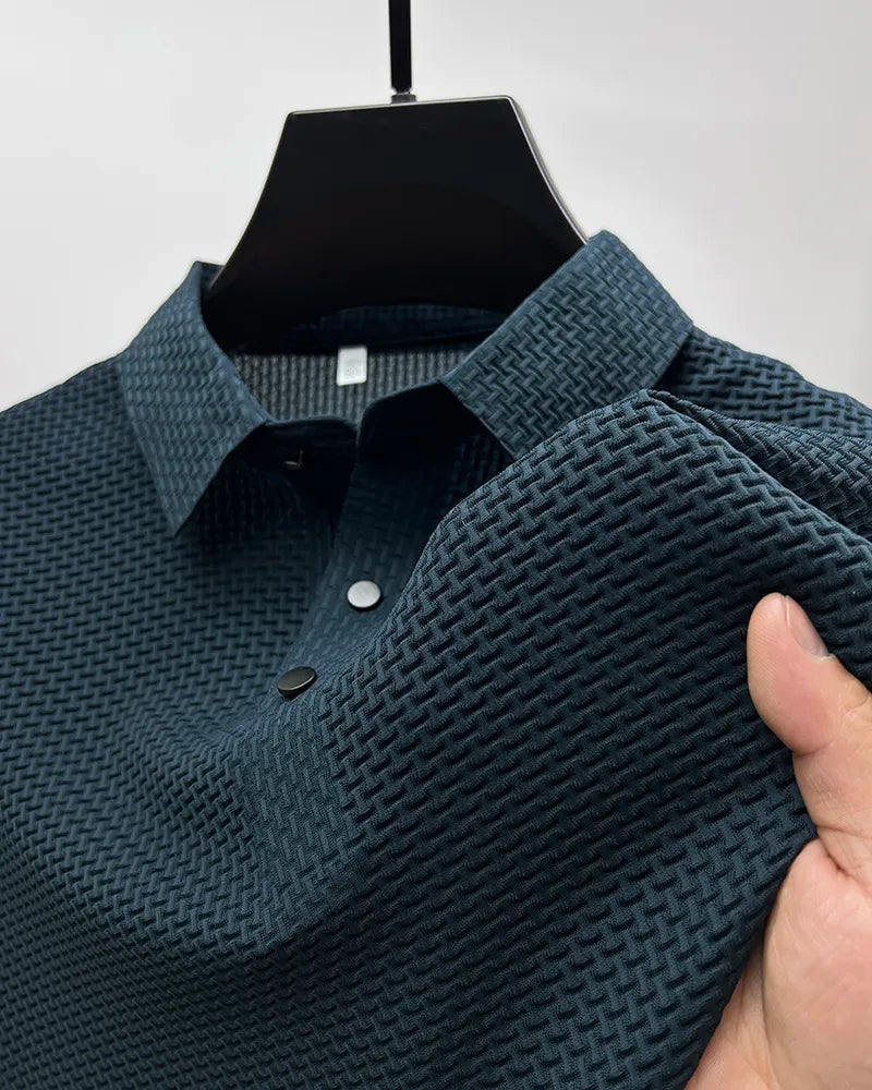 Summer Men's Lop-up Hollow Short-sleeved Polo Shirt Ice Silk Breathable Business Fashion T-Shirt Male Top The Clothing Company Sydney