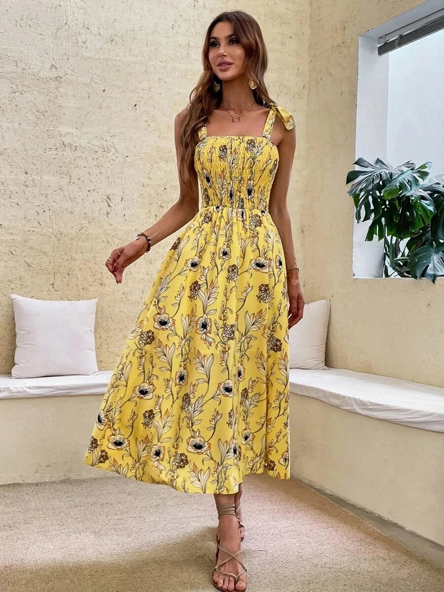 Floral Long Dress Women's Backless Sleeveless Bandage Beach Sundress Casual Green Summer Ladies Dresses - The Clothing Company Sydney
