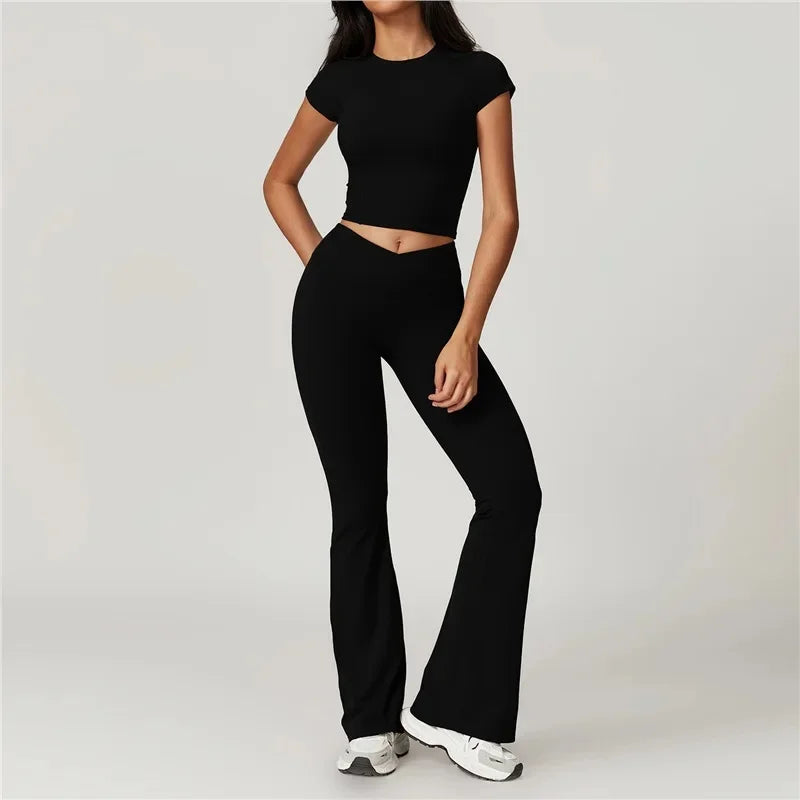 Quick-Dry Yoga 2 Piece Suit Outer Wear Running Sports Short Sleeves Women's Backless Fitness Wear Green Gym Clothing The Clothing Company Sydney