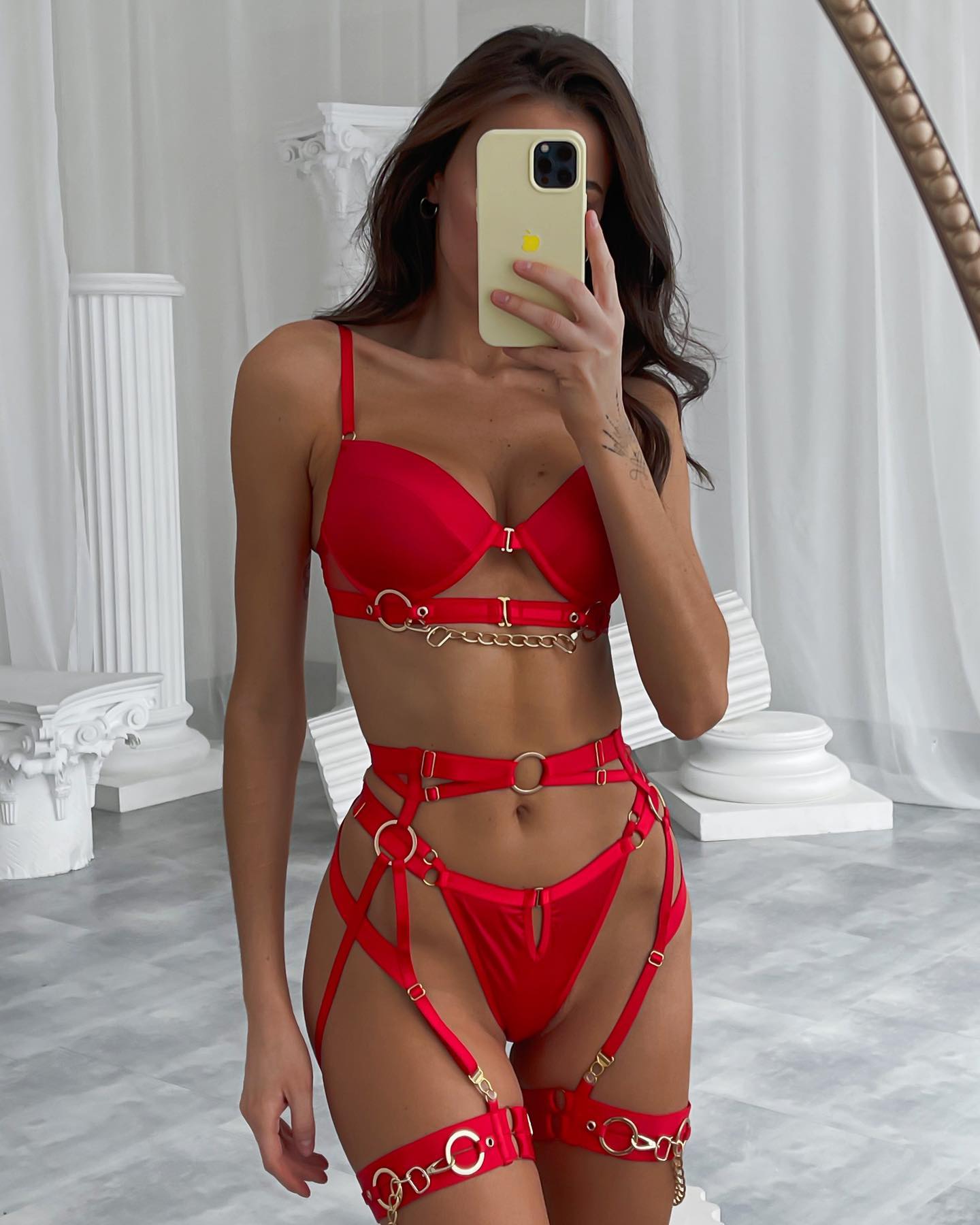 4 Piece Padded Lingerie Underwear Women Body Fine Bra and Brief Panty G String Set Luxury Garter With Chain Lingerie Set The Clothing Company Sydney