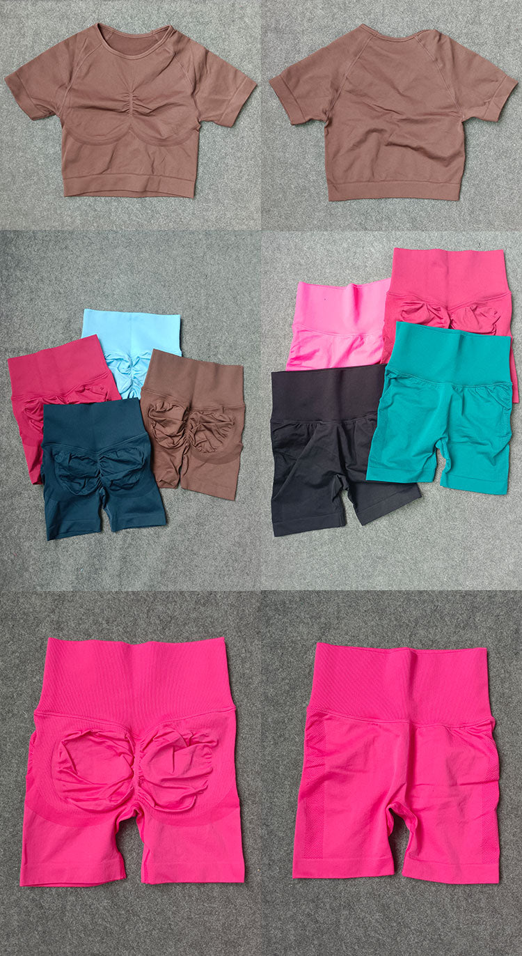 2 Piece Seamless Yoga Set Gym Sportswear Sport Top and High Waist Short Suit Fitness Workout Butt Lifting Short Tight Suit The Clothing Company Sydney