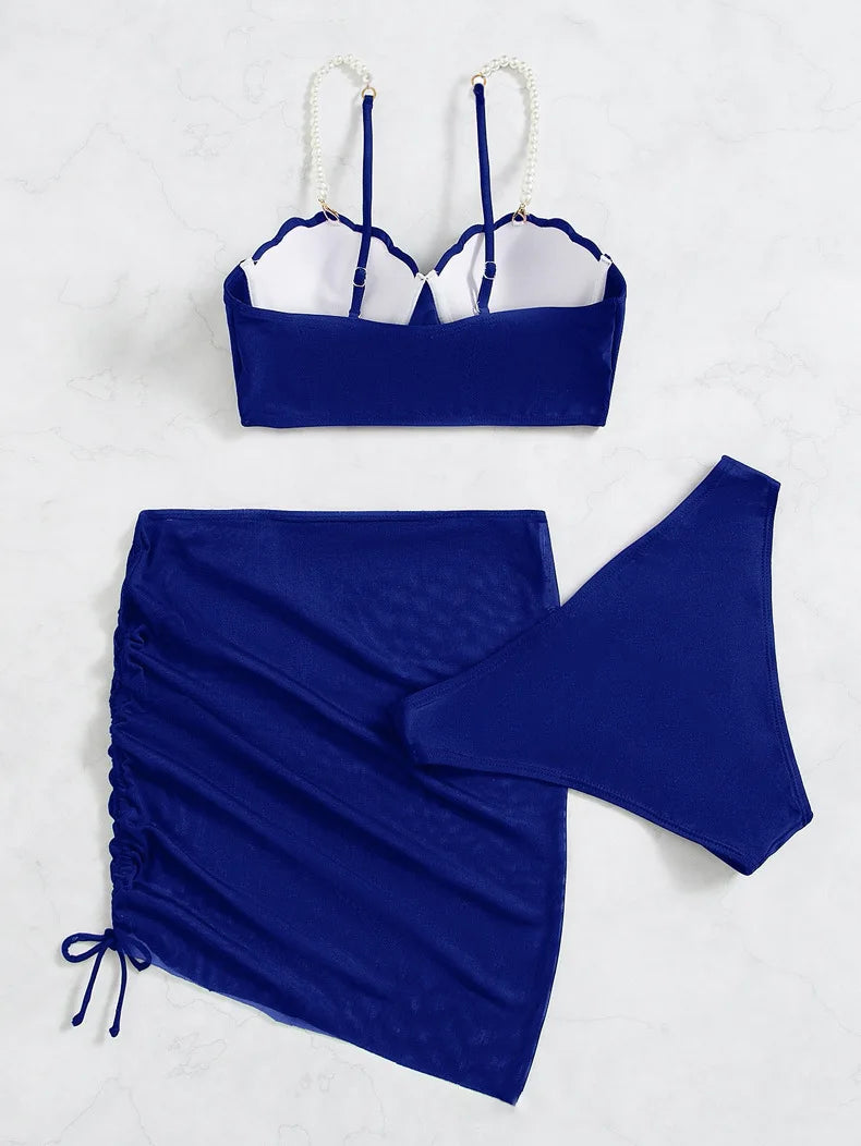 3 Piece Women's Swimsuit Off Shoulder Suspender Pure Cotton Fashion Backless Beach Split Swimwear - The Clothing Company Sydney