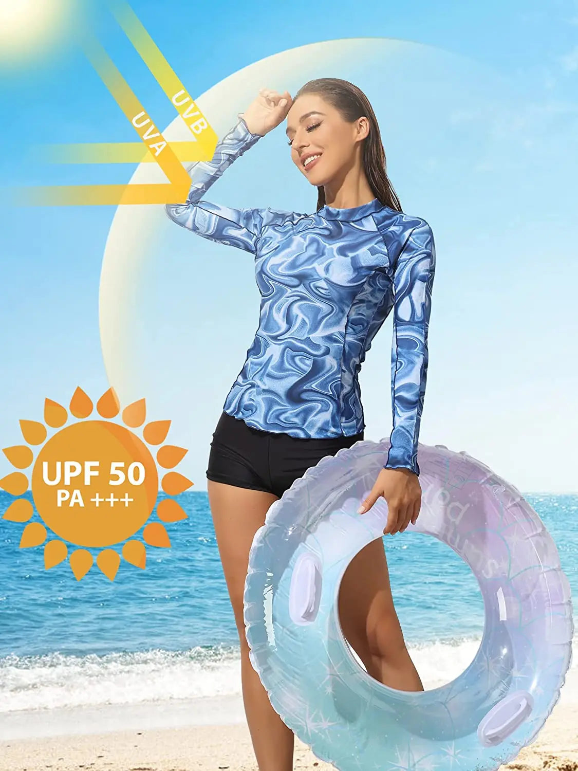 Women's Long Sleeve Rash Guard Shirts Swimwear Rash Guard Top Surf Top Tie Dye Printing Close-fitting Shirt UPF 50+ Top - The Clothing Company Sydney