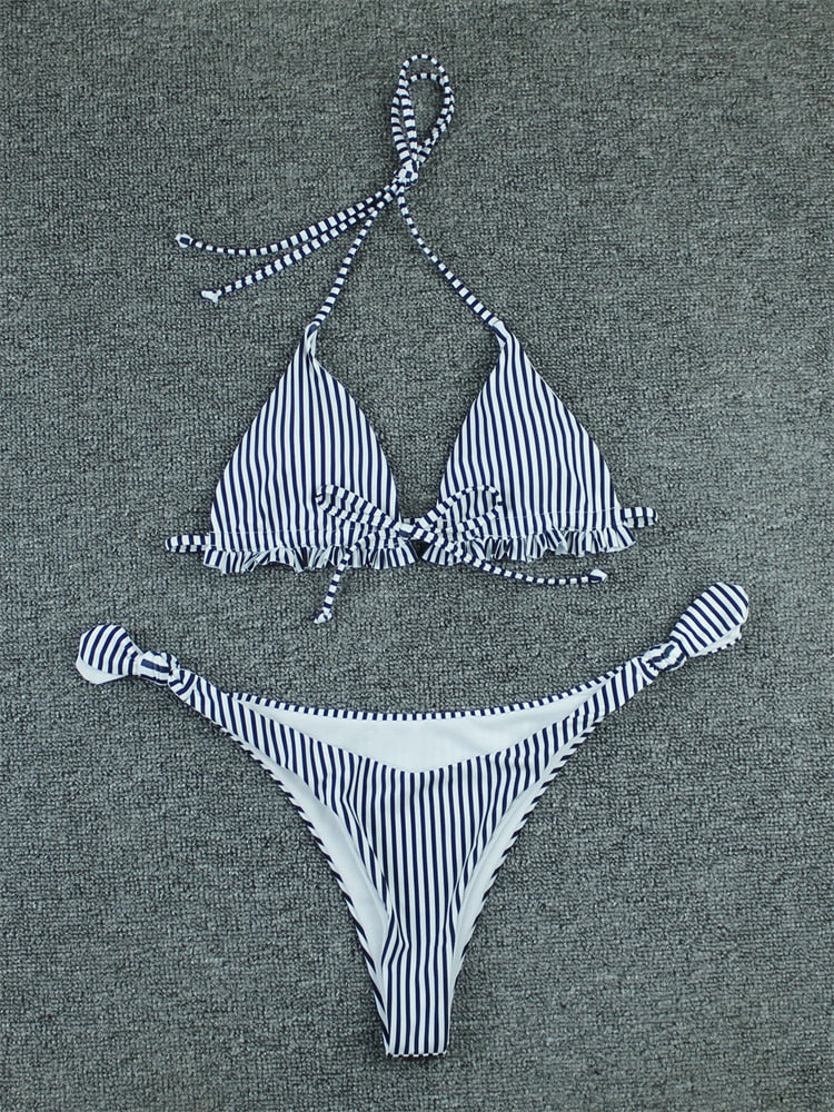 Two Piece Bikini Swimwear Women Swimsuit High Waist Striped Thong Bikini Set Summer Brazilian Beach Bathing Suit 2 Pieces The Clothing Company Sydney