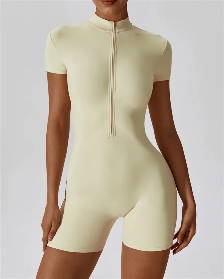 One-piece yoga suit with stand up collar half zipper Short Sleeved fitness jumpsuit Sportswear Playsuit - The Clothing Company Sydney