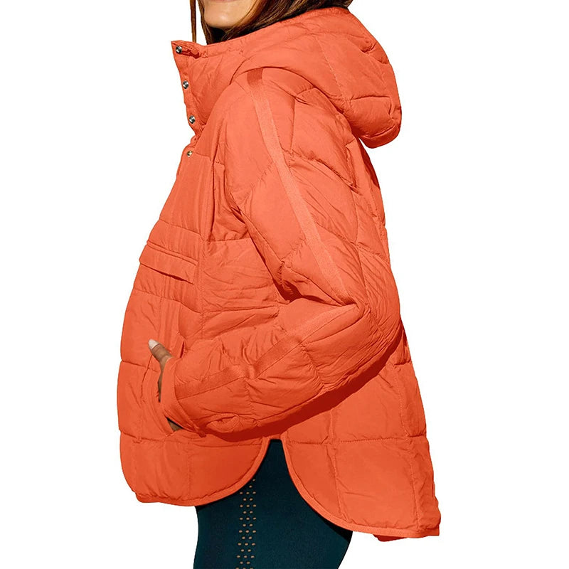 Autumn Winter Padded Jacket For Women Fashion Pockets Long Sleeves Hooded Pullovers Casual Coat - The Clothing Company Sydney