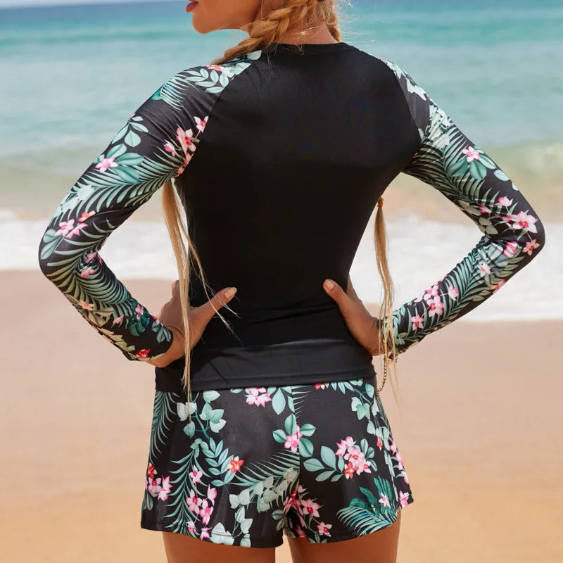 Women's Swimsuit Tankini Set Long Sleeves Swimwear Surfing Sports Pool Beachwear Two-Piece Bathing Suits With Shorts - The Clothing Company Sydney