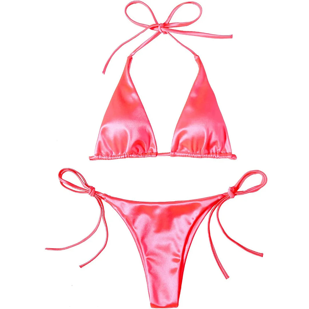 Halter Satin Brazilian Bikini Women Swimwear Female Swimsuit Two-piece Bikini set Bather Bathing Suit The Clothing Company Sydney
