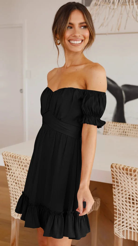 Summer Sundersses White Short Sleeve Ruffles Lace Up Folds Mini Dresses Bohemian Party Beach Dress The Clothing Company Sydney
