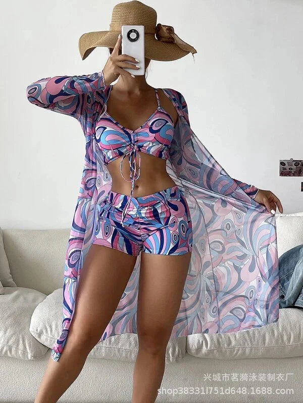 3 Piece Summer Print Swimsuits Tankini Sets Swimwear Beach Wear Bathing Suits Pool Women's Swimming Suit - The Clothing Company Sydney