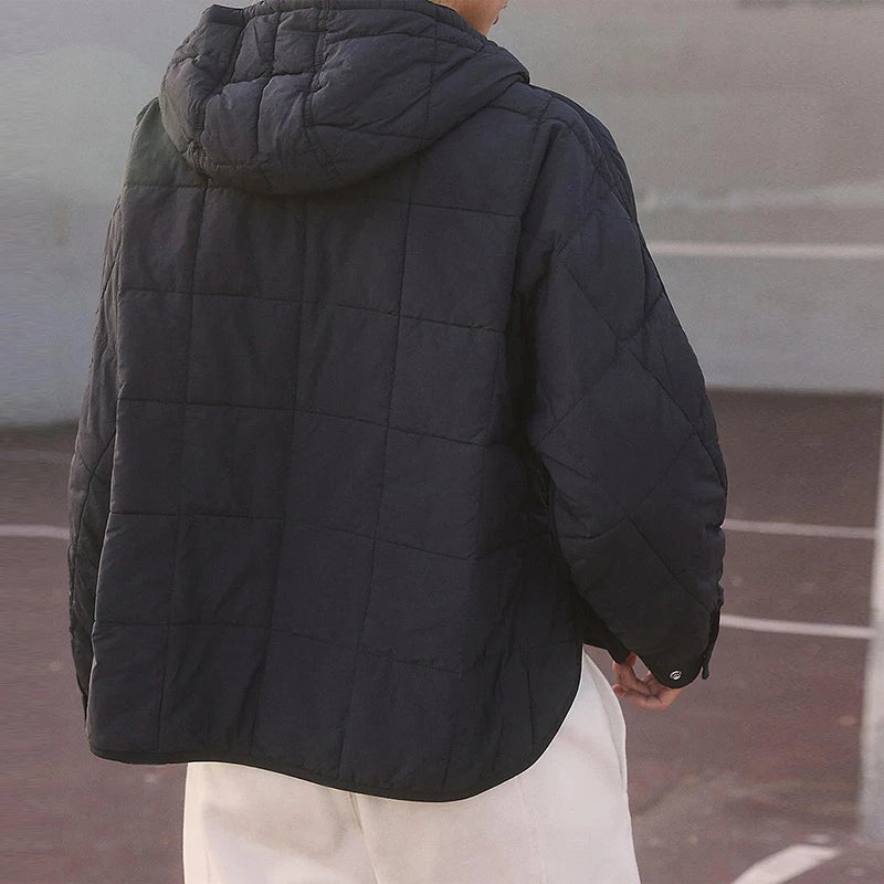 Autumn Winter Padded Jacket For Women Fashion Pockets Long Sleeves Hooded Pullovers Casual Coat - The Clothing Company Sydney