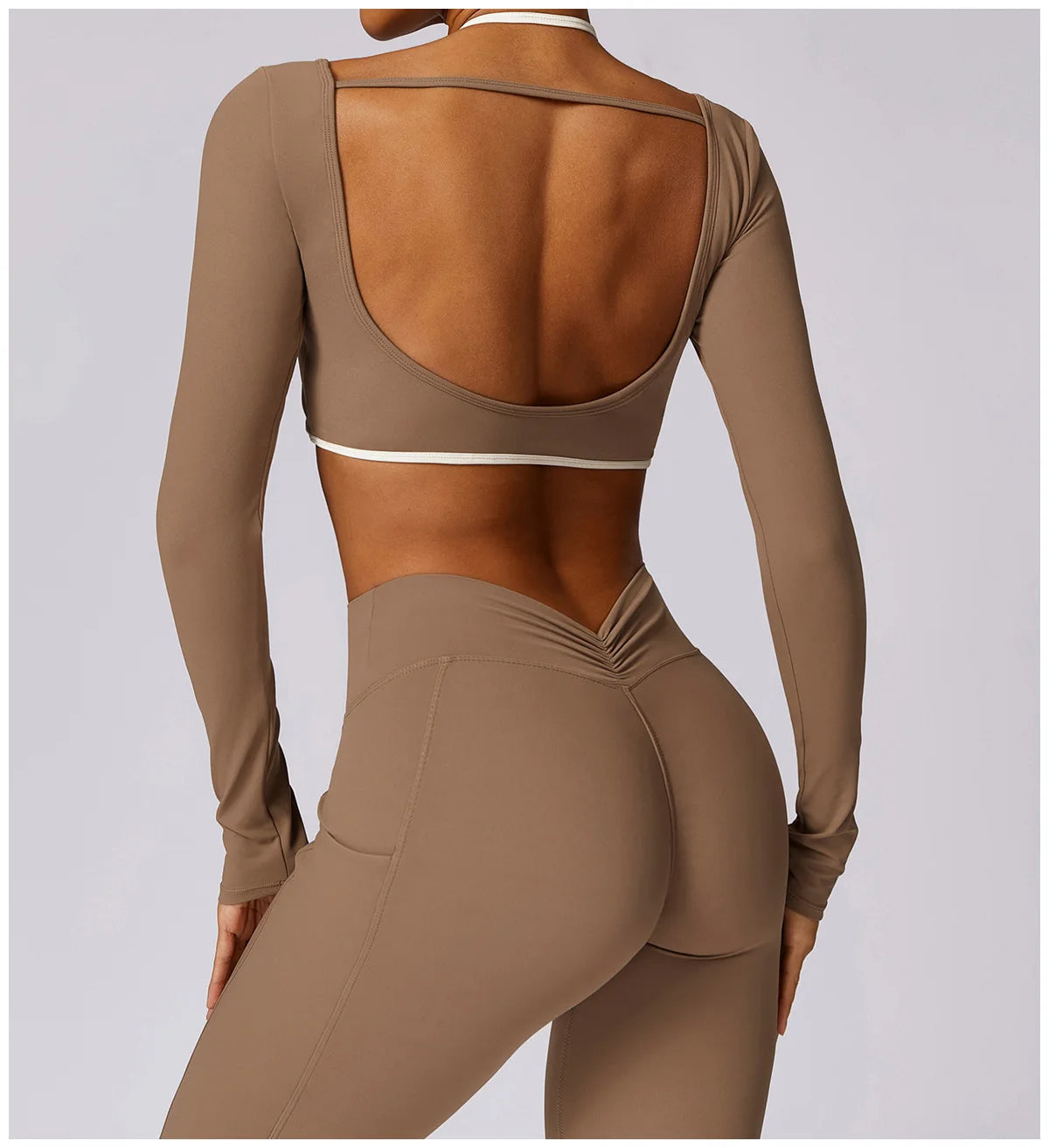 2 Piece Womens Tracksuit Yoga Set Workout Sportswear Gym Clothing Fitness Long Sleeve Crop Top High Waist Leggings Sports Suits - The Clothing Company Sydney