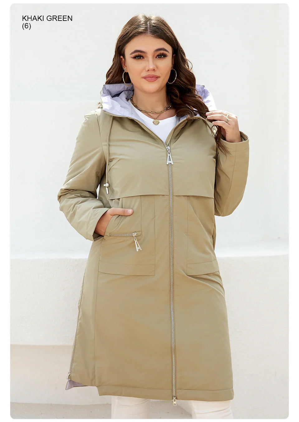 Women's jacket spring zipper long trench hooded outwear parka coat - The Clothing Company Sydney