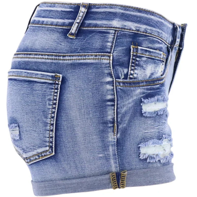 Women's Split Denim Shorts Summer Mid Waist Curled Cuff Elastic Slim Fit Casual Shorts The Clothing Company Sydney