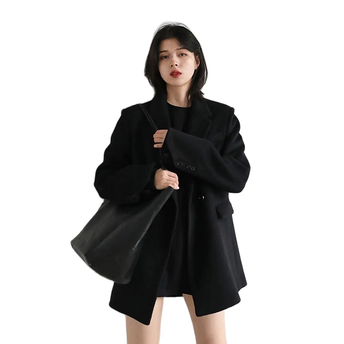 Women's Wool Blend Coat Solid Mid Long Woollen Blazer Thick Warm Blouse Overcoat Office Autumn Winter Jacket - The Clothing Company Sydney