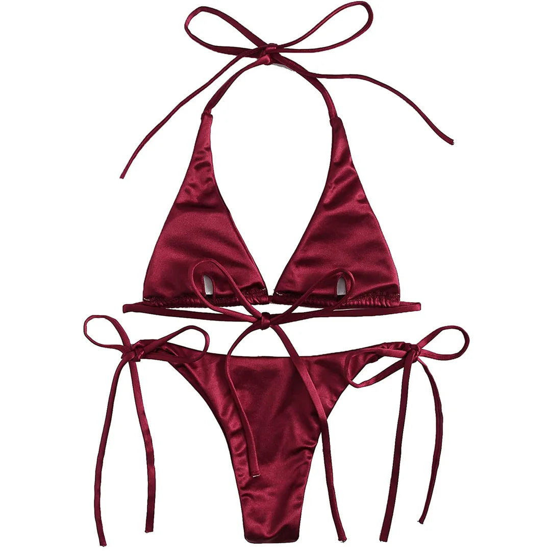 Halter Satin Brazilian Bikini Women Swimwear Female Swimsuit Two-piece Bikini set Bather Bathing Suit The Clothing Company Sydney