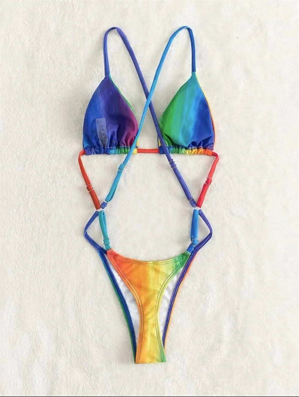 Rainbow Print Bikini Gradient Micro Monokini Swimsuit Cross String Backless Women Vacation Swimwear One-piece Beach Bathing Suit - The Clothing Company Sydney