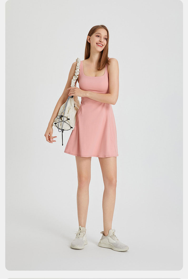 Women's Summer Tennis Netball Golf Dress Fashion Square Neck Pocket Sports Running Dress Breathable Workout Frock With Chest Pads The Clothing Company Sydney