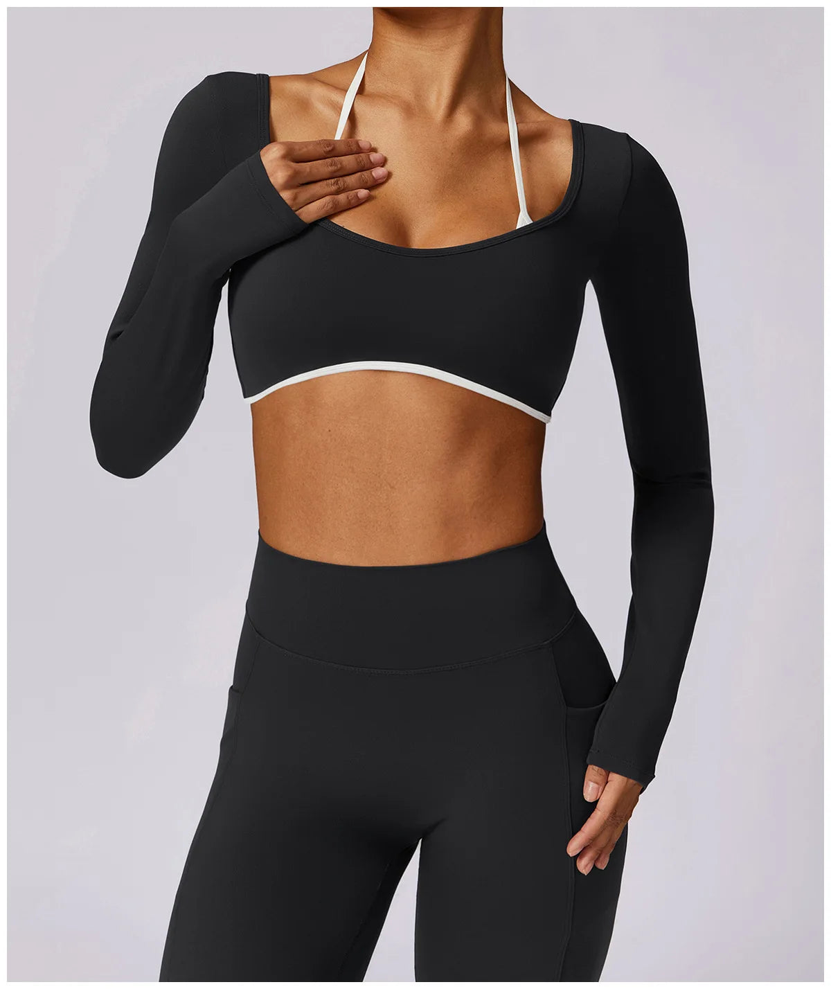 2 Piece Womens Tracksuit Yoga Set Workout Sportswear Gym Clothing Fitness Long Sleeve Crop Top High Waist Leggings Sports Suits - The Clothing Company Sydney