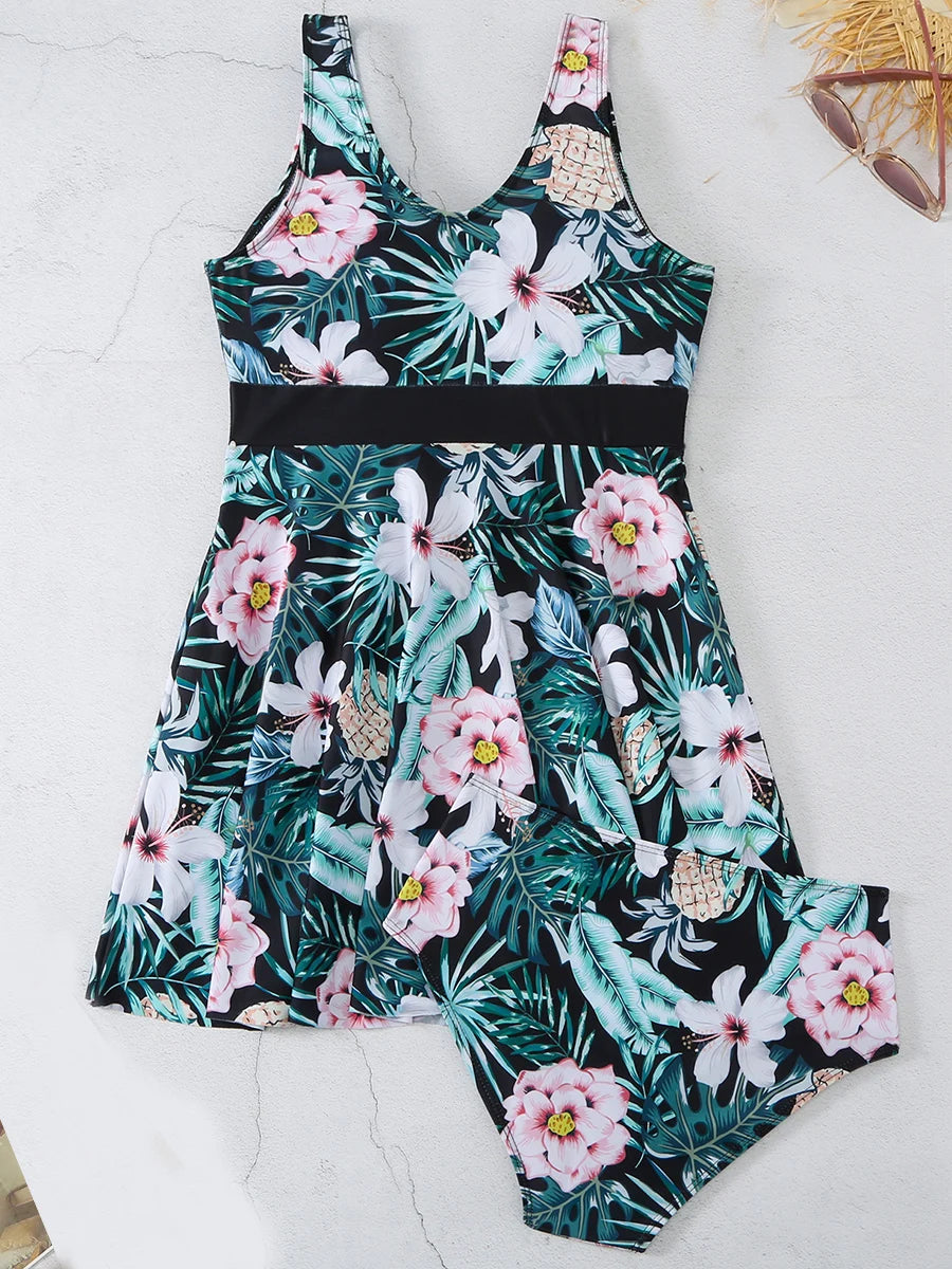 Floral Tankini Set 2 Piece Women Swimsuit High Waist Swimwear Bathers Bathing Swimming Suit Summer Beachwear