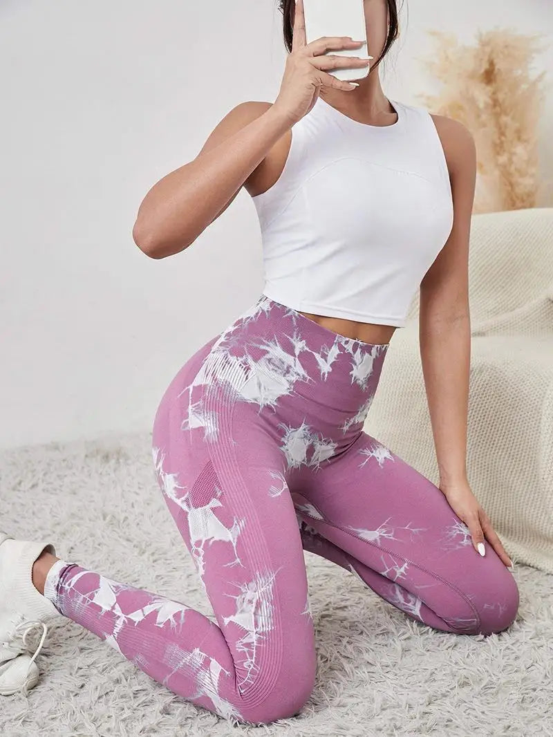 Hip Lifting Seamless Fitness Gym Leggings Tie-Dye Yoga Pants Women's Exercise Tights High Waist Workout Pants The Clothing Company Sydney