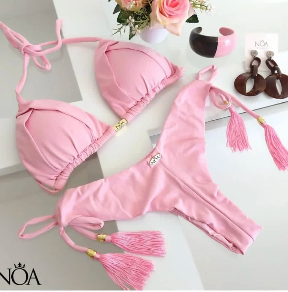 2 Piece Triangle Bathing Suit for Women Brazilian Bikinis Halter Swimwear Push Up Swimsuit Metal Chain Beach Bikini Set The Clothing Company Sydney