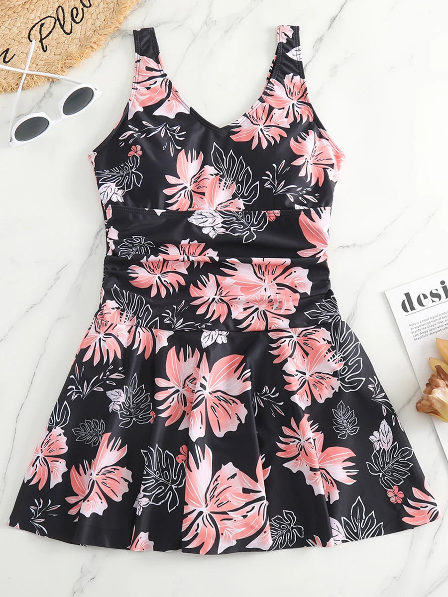 Printed Womens One Piece Swim Dress Padded Swimwear Bathers SwimSuit Beachwear - The Clothing Company Sydney