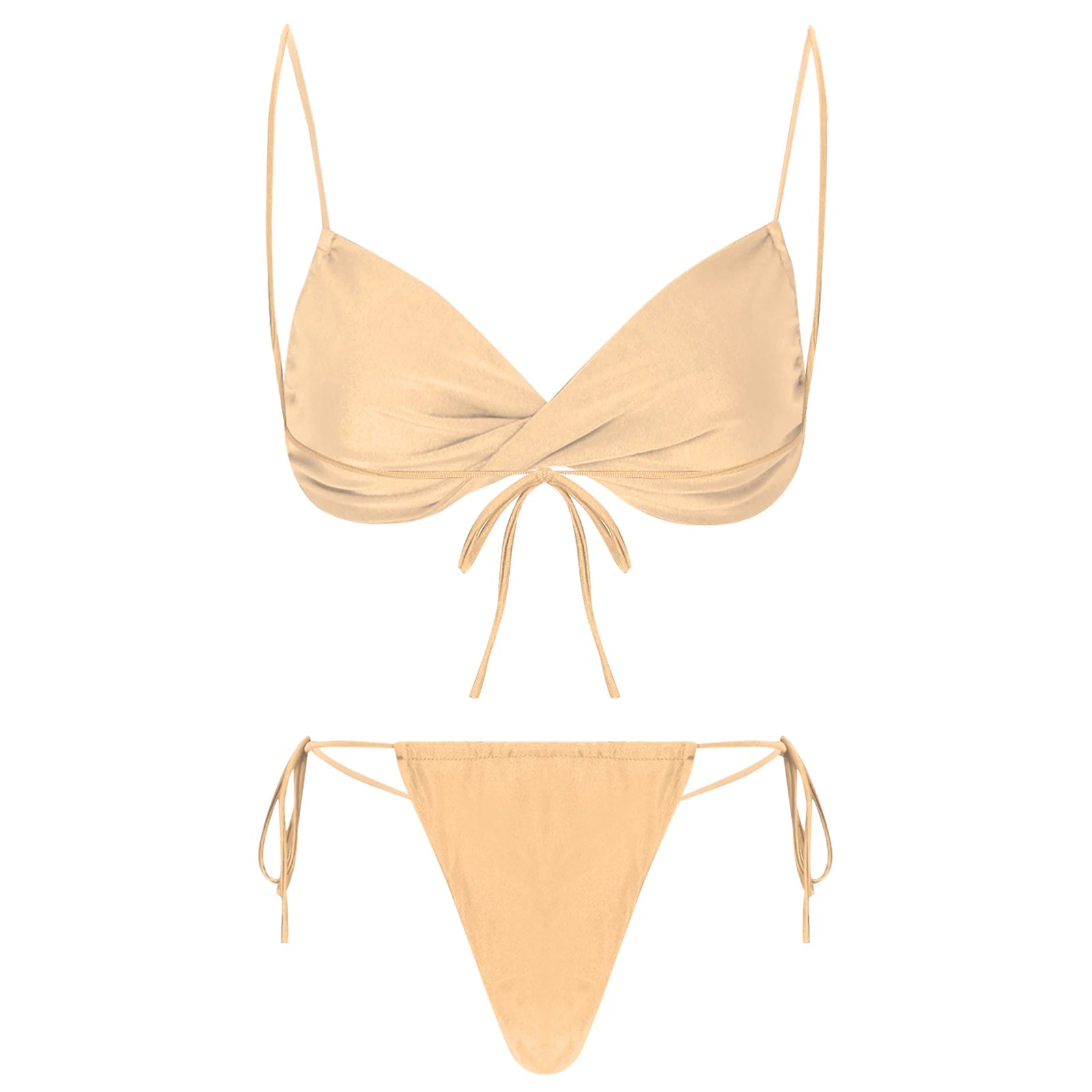 Womens Bikini Set Bathing Suit Pad Free Bra Top with High Cut Thong Briefs Side Tie Tying 2 Piece Swimwear Pool Beach Wear - The Clothing Company Sydney