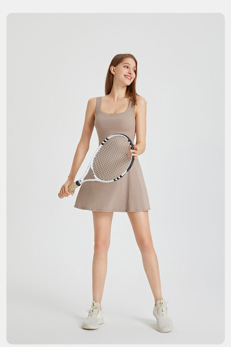 Women's Summer Tennis Netball Golf Dress Fashion Square Neck Pocket Sports Running Dress Breathable Workout Frock With Chest Pads The Clothing Company Sydney