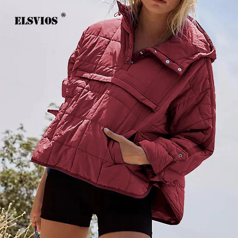 Autumn Winter Padded Jacket For Women Fashion Pockets Long Sleeves Hooded Pullovers Casual Coat - The Clothing Company Sydney