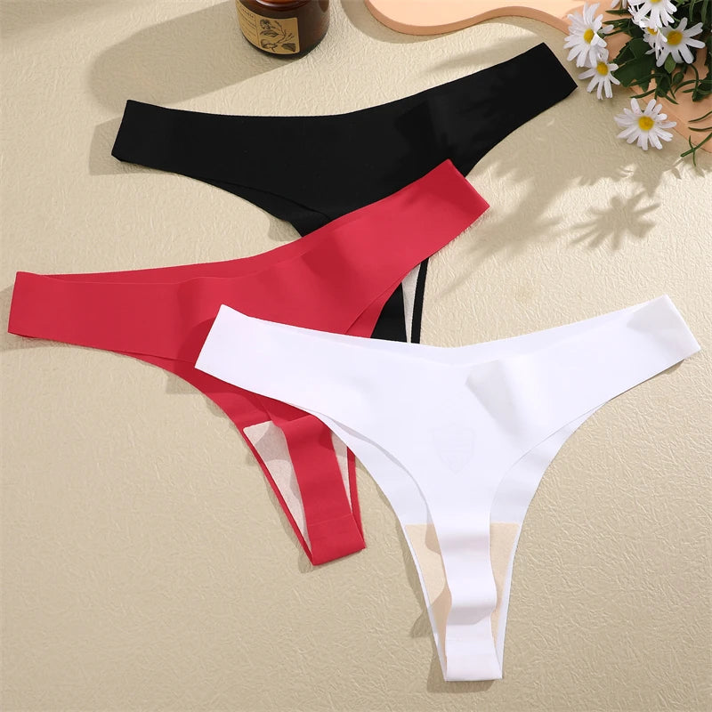 3 Pack Women Ice Silk Seamless Underpants Panties V-Waist Sport Thongs Low Rise Breathable G-string Underwear - The Clothing Company Sydney