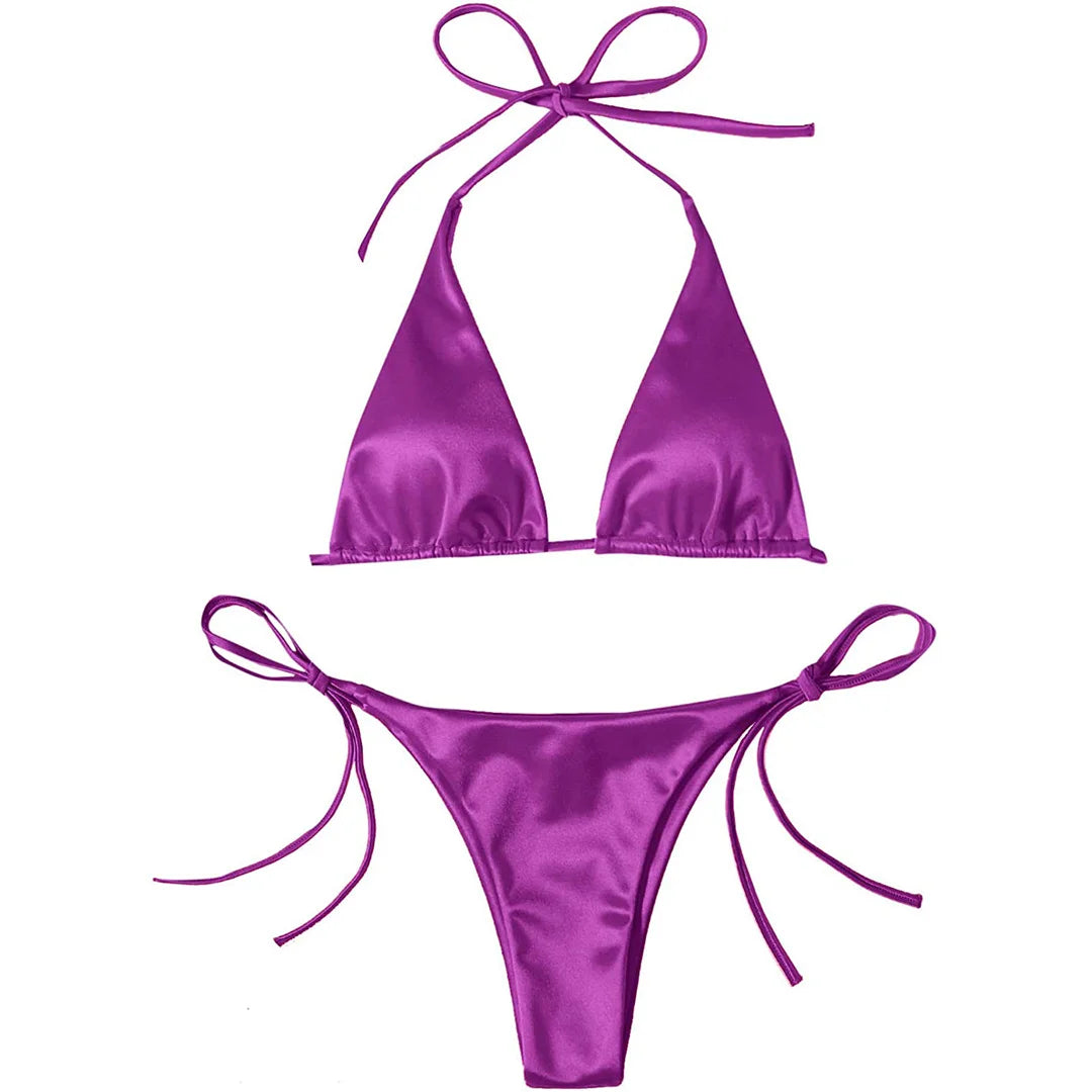 Halter Satin Brazilian Bikini Women Swimwear Female Swimsuit Two-piece Bikini set Bather Bathing Suit The Clothing Company Sydney
