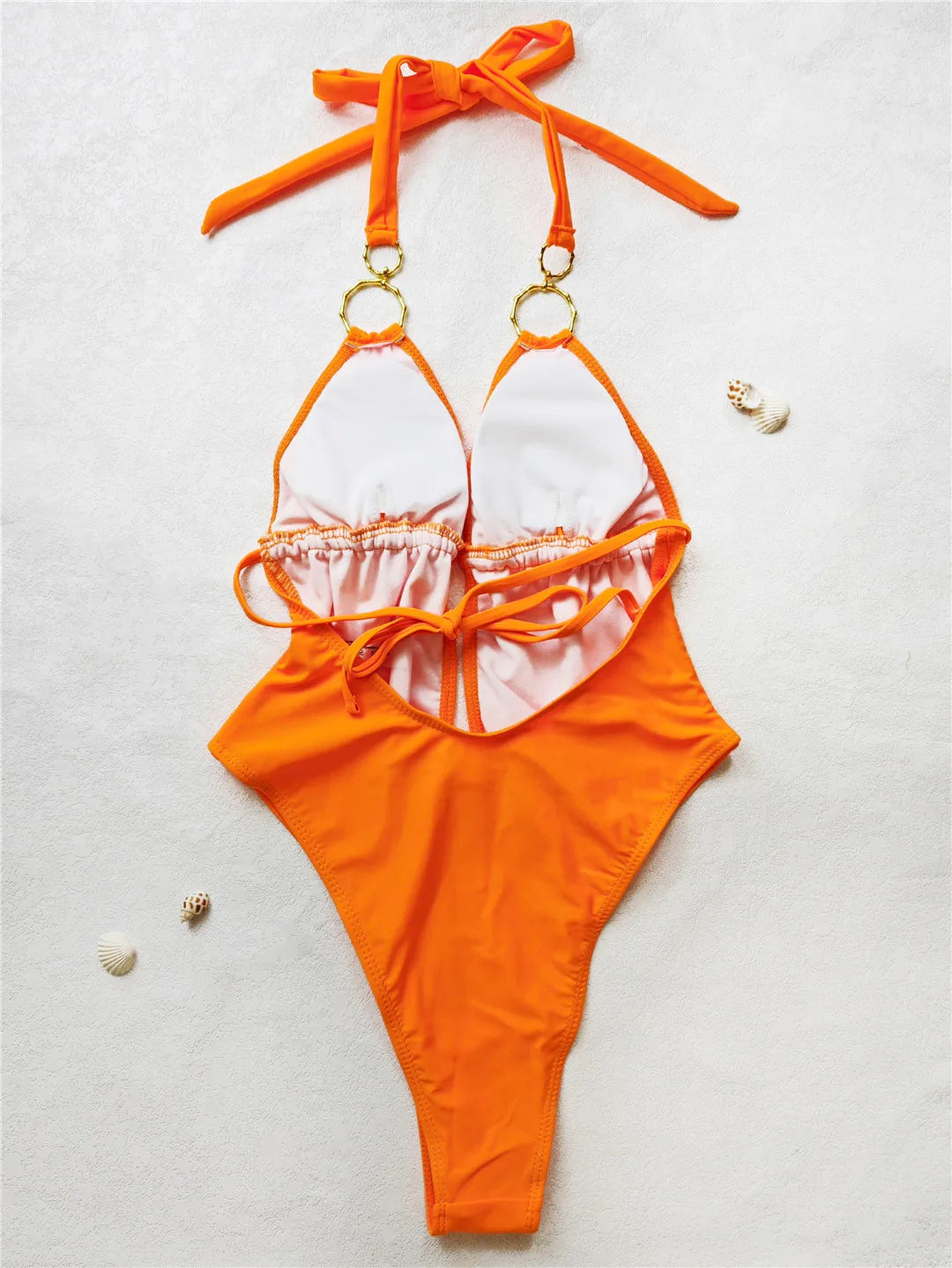 Orange Swimwear Women Deep V Neck Metal Strap Hollow Out Backless One Piece Swimsuit Summer Bathing Suit Monokini The Clothing Company Sydney
