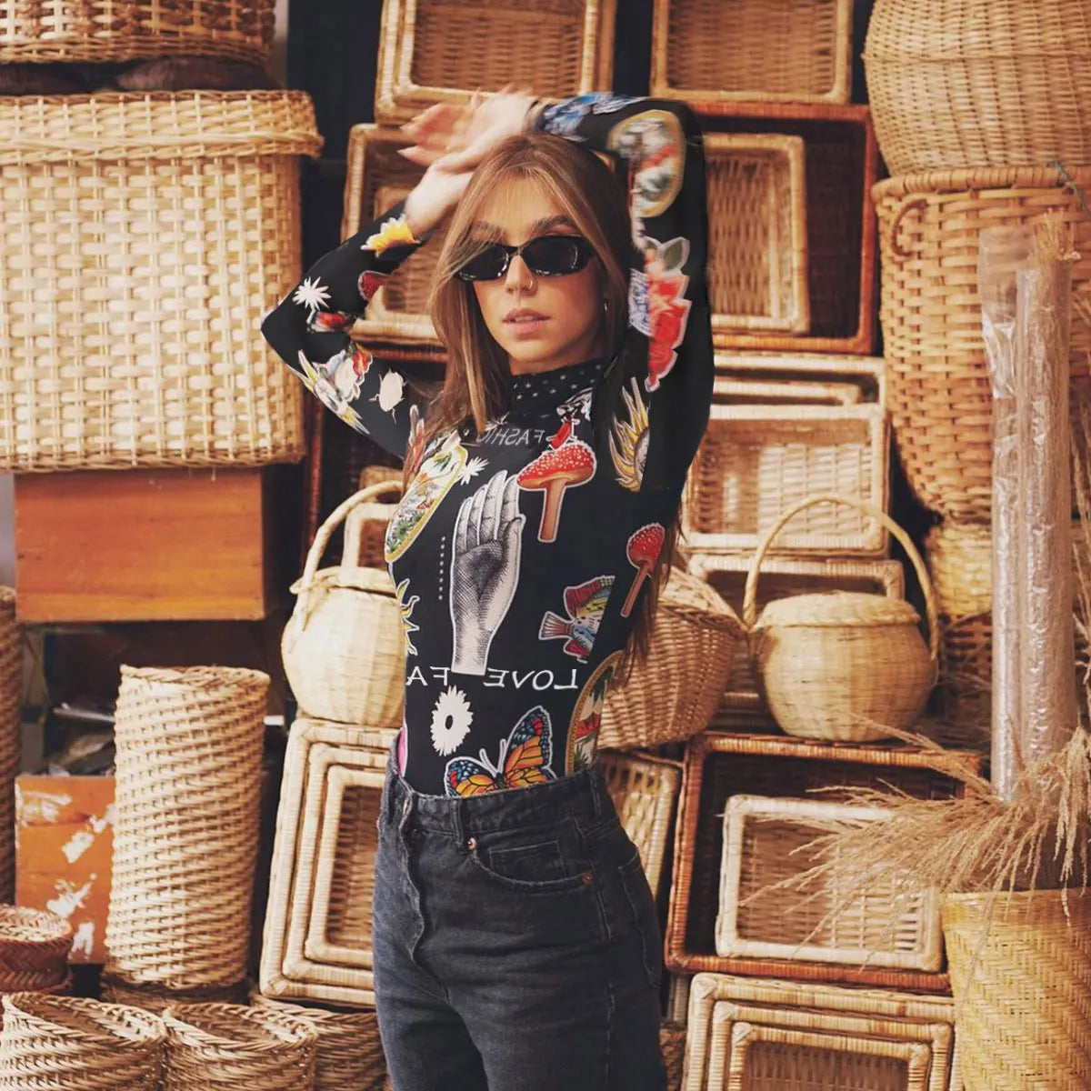 Women Print Floral One Piece Swimsuit Long Sleeve Bathing Suit Swimsuit Vintage Beachwear Surfing Swim Suit - The Clothing Company Sydney