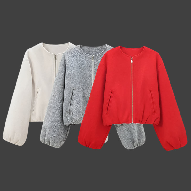 Women's Red Zipper Bomber Jackets Soft Cropped Jackets Long Sleeve Sports Jacket Outerwear The Clothing Company Sydney