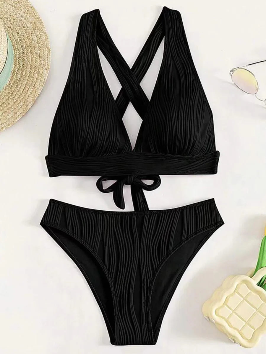 2 Piece Wrinkled Crinkled Bikini Swimwear Swimsuit Two-pieces Bikini Set High Cut Bathing Suit Swim Beach Wear The Clothing Company Sydney