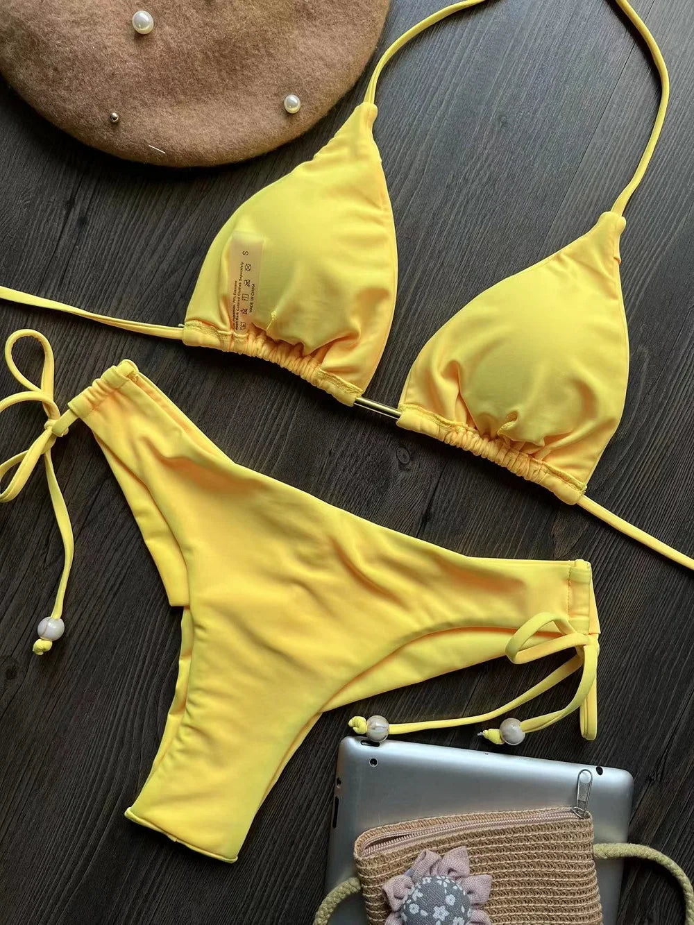 2 Piece Triangle Bathing Suit for Women Brazilian Bikinis Halter Swimwear Push Up Swimsuit Metal Chain Beach Bikini Set The Clothing Company Sydney