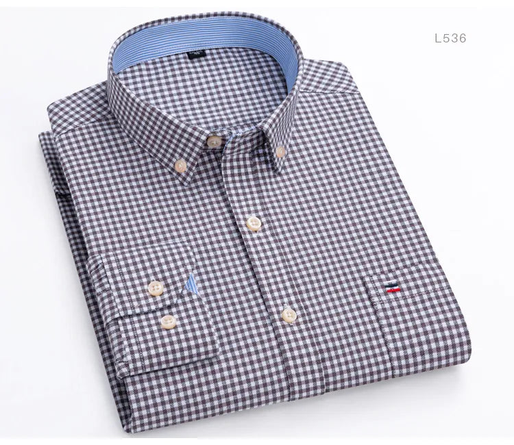 Men's Versatile Casual Checkered Oxford Cotton Shirts Single Pocket Long Sleeve Standard-fit Button Down Gingham Striped Shirt The Clothing Company Sydney