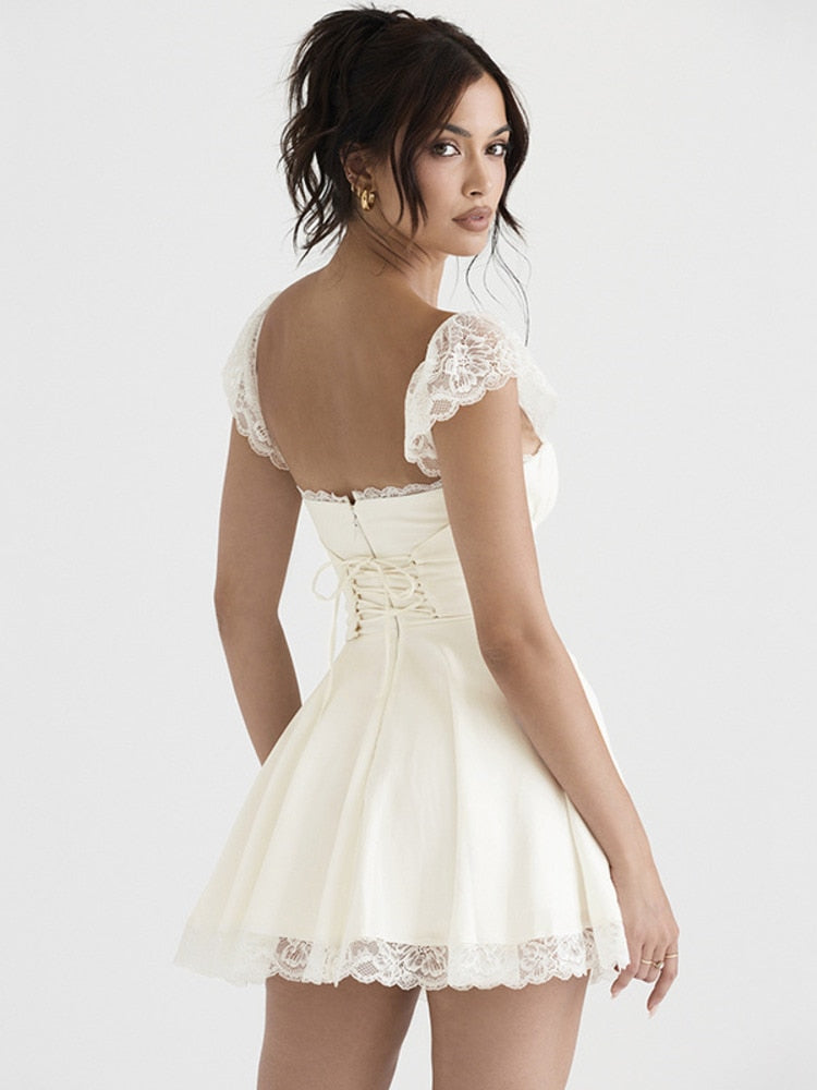 Elegant White Lace Strap Mini Dress For Women Fashion Sleeveless Backless Loose Short Dresses Clubwear The Clothing Company Sydney