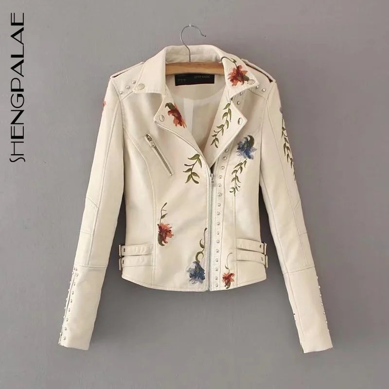 PU Leather Embroidered Rivet Coat Biker Streetwear Zipper Overcoat Women's Jackets Spring Clothes - The Clothing Company Sydney