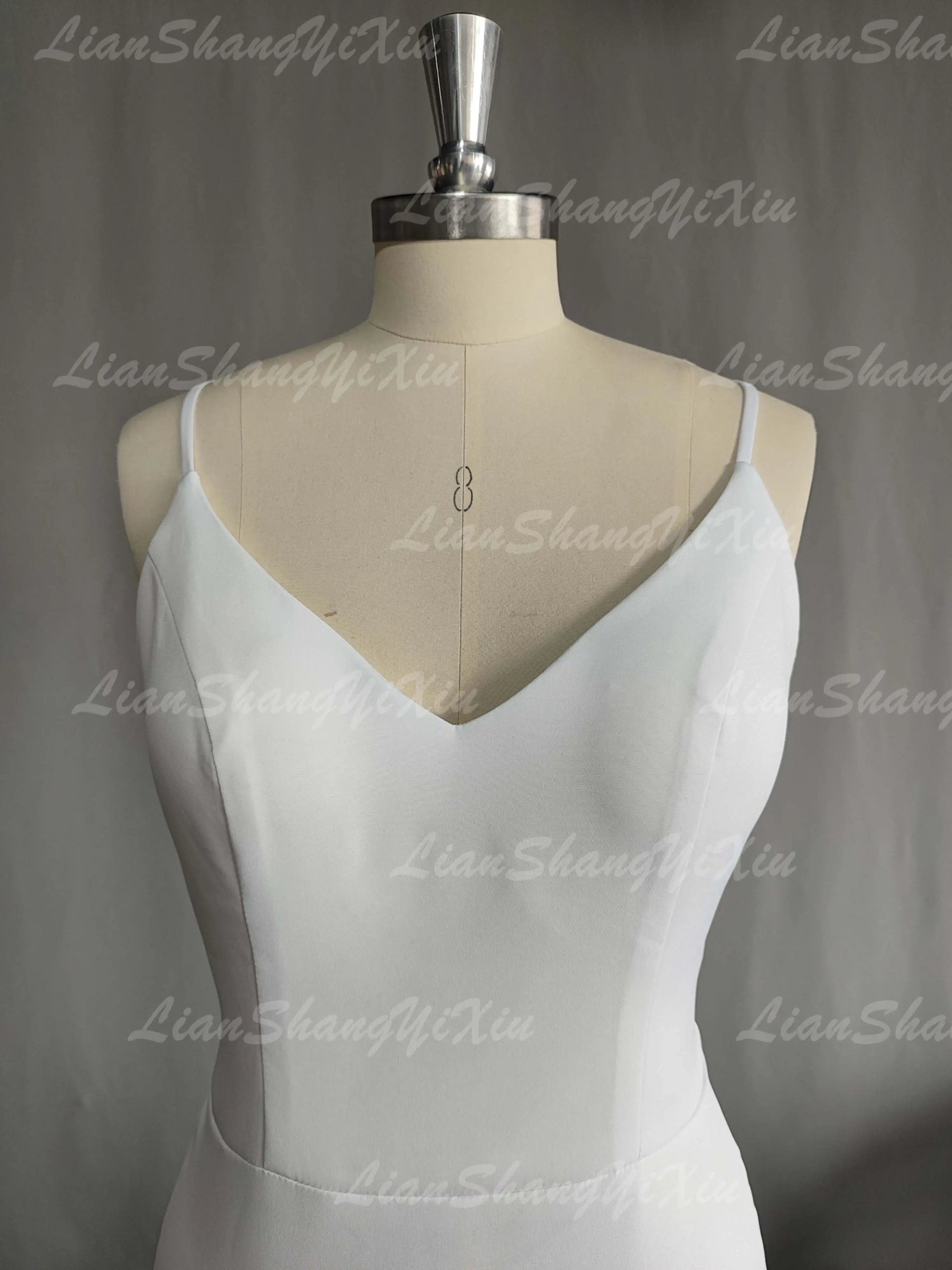 Satin Wedding Dress V-neck Spaghetti Straps Backless Formal Pleat Bridal Grown - The Clothing Company Sydney